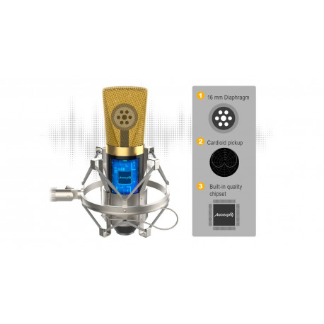 Pachet microfon de studio Audibax Berlin 1800 Pro Pack Silver