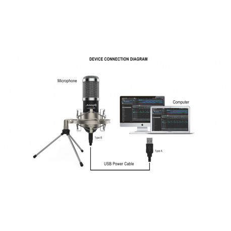 Pachet microfon de studio cu USB Audibax London 800 USB Pack Gold