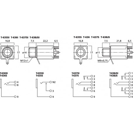 6.3mm Stereo and Mono Chassis Jacks Stage Line T-637SI