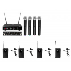 Set UHF-E4 Wireless Mic System + 4x BP + 4x Lavalier Microphone 518.7/520.9/523.1/525.3MHz, Omnitronic 20000975