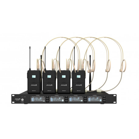 Set 4 lavaliere headset wireless UHF de rack Audibax AWM 403 TD