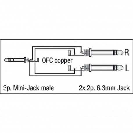 Cablu audio Jack 3.5 stereo la 2 Jack 6.3 mono DAP Audio FL-31150-1.5m