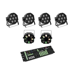 Set 4 proiectoare de podea LED SLS-7 HCL Floor + 2 efecte de lumini LED FE-700 + controller EUROLITE 20000434