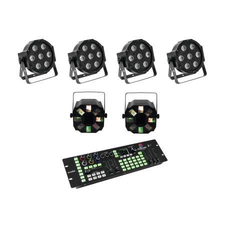 Set 4 proiectoare de podea LED SLS-7 HCL Floor + 2 efecte de lumini LED FE-700 + controller EUROLITE 20000434