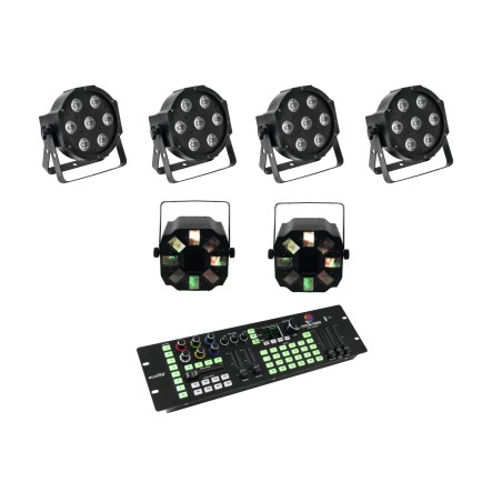 Set 4 proiectoare de podea LED SLS-7 HCL Floor + 2 efecte de lumini LED FE-700 + controller EUROLITE 20000434