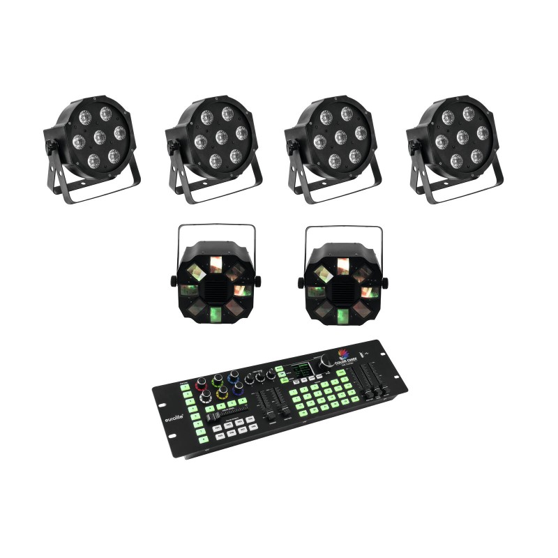 Set 4 proiectoare de podea LED SLS-7 HCL Floor + 2 efecte de lumini LED FE-700 + controller EUROLITE 20000434
