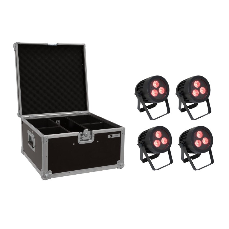 Set 4 Proiectoare de exterior LED IP PAR 3x9W SCL Spot + cutie transport EUROLITE 20000845
