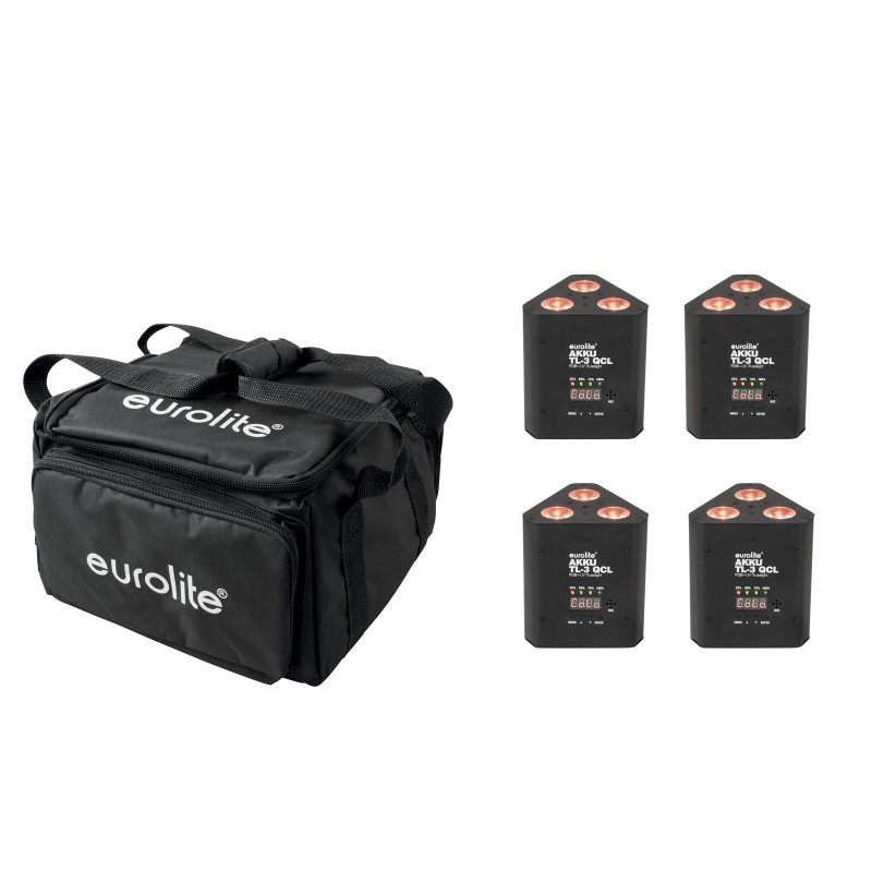 Set 4 Proiectoare pentru truss AKKU TL-3 QCL RGB+UV Trusslight + soft-bag EUROLITE 20000852