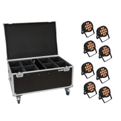 Set 8 Proiectoare de exterior LED IP PAR 12x8W QCL Spot + cutie cu roti EUROLITE 20000881
