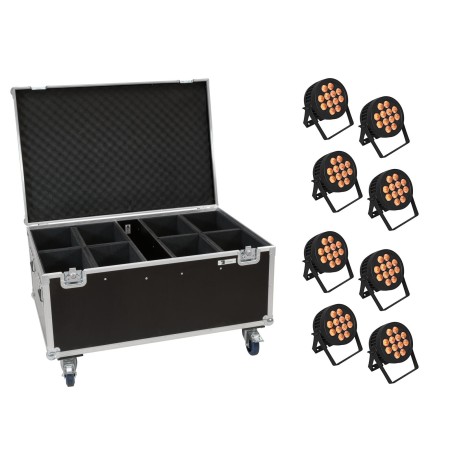 Set 8 Proiectoare de exterior LED IP PAR 12x8W QCL Spot + cutie cu roti EUROLITE 20000881