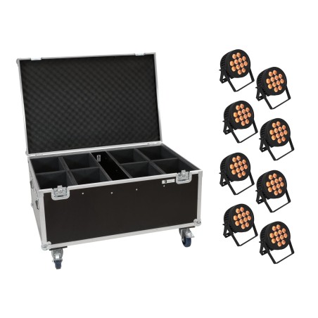 Set 8 Proiectoare de exterior LED IP PAR 12x9W SCL Spot + cutie cu roti EUROLITE 20000885
