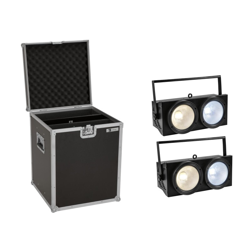 Set 2x Audience Blinder 2x100W LED COB CW/WW + cutie transport EUROLITE 20000903