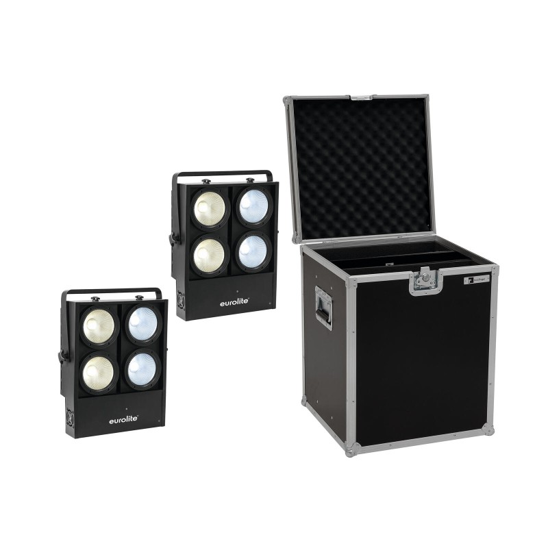 Set 2x Audience Blinder 4x100W LED COB CW/WW + cutie transport EUROLITE 20000904