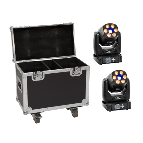 Set 2x Moving-Head hibrid spot/wash LED TMH-H90 + cutie cu roti EUROLITE 20000928