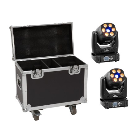 Set 2x Moving-Head hibrid spot/wash LED TMH-H90 + cutie cu roti EUROLITE 20000928
