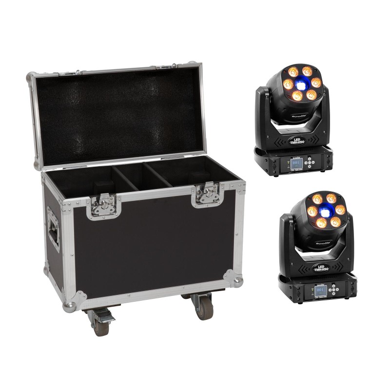 Set 2x Moving-Head hibrid spot/wash LED TMH-H90 + cutie cu roti EUROLITE 20000928