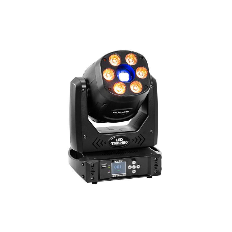 Set 2x Moving-Head hibrid spot/wash LED TMH-H90 + cutie cu roti EUROLITE 20000928