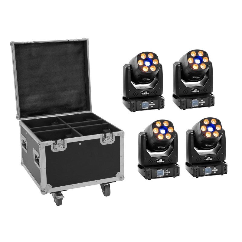 Set 3x Moving-Head hibrid spot/wash LED TMH-H90 + cutie cu roti EUROLITE 20000929