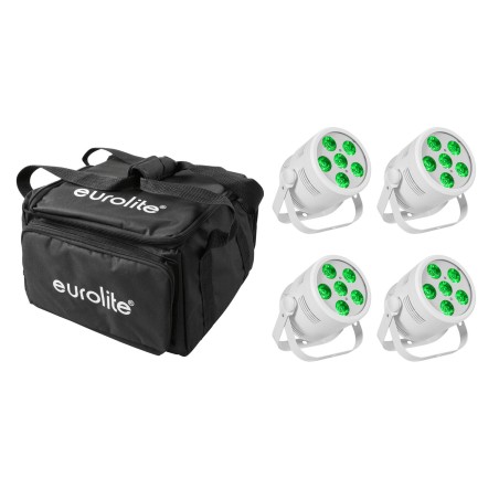 Set 4 Proiectoare de podea LED Silent Par 6 QCL Spot albe + soft-bag EUROLITE 20000958