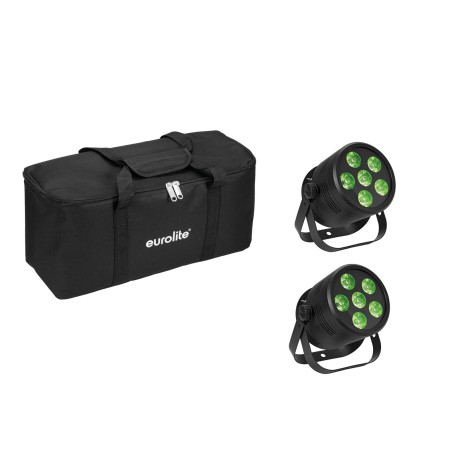 Set 2 Proiectoare de podea LED Silent Par 6 QCL Spot + soft-bag EUROLITE 20000964