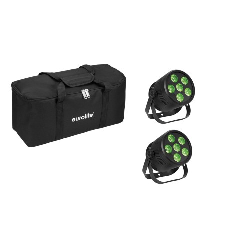 Set 2 Proiectoare de podea LED Silent Par 6 QCL Spot + soft-bag EUROLITE 20000964
