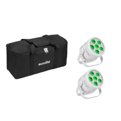 Set 2 Proiectoare de podea LED Silent Par 6 QCL Spot albe + soft-bag EUROLITE 20000965