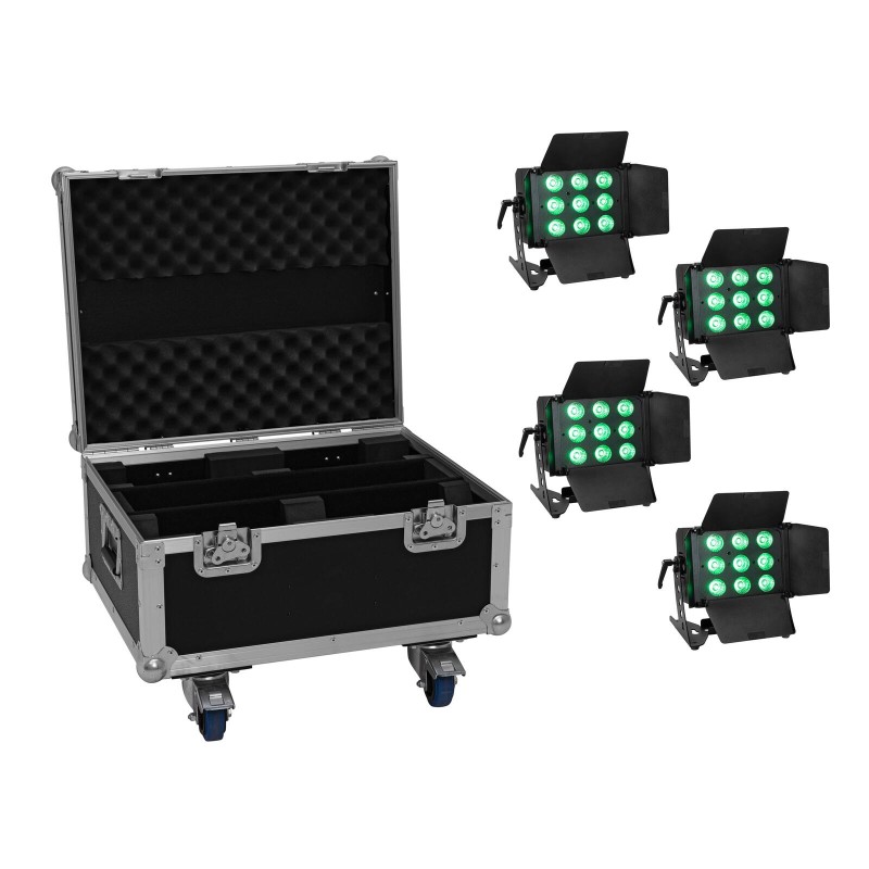 Set 4 Proiectoare LED CLS-9 QCL RGB/WW 9x7W + cutie transport EUROLITE 20000985