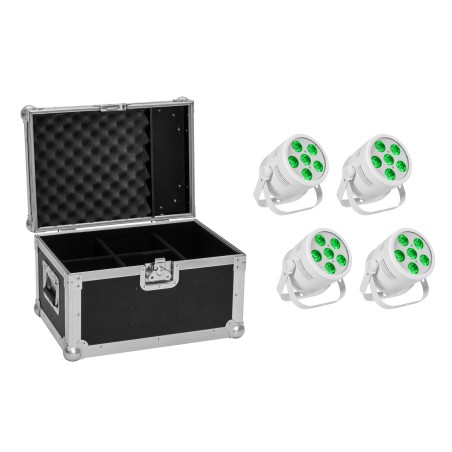 Set 4 Proiectoare de podea LED Silent PAR 6 QCL Spot albe + cutie transport EUROLITE 20000987