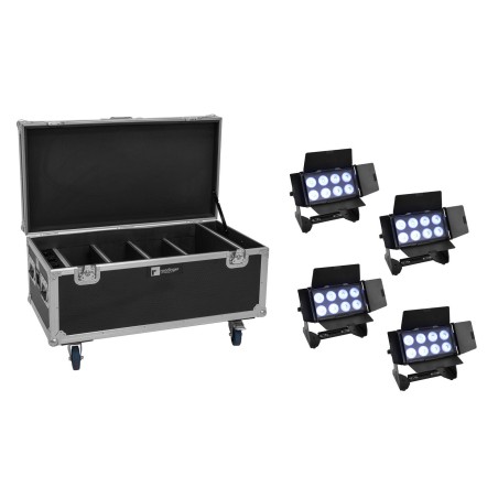 Set 4 Proiectoare LED AKKU Multiflood IP 8x10W RGBW Wash CRMX + cutie transport EUROLITE 20000999