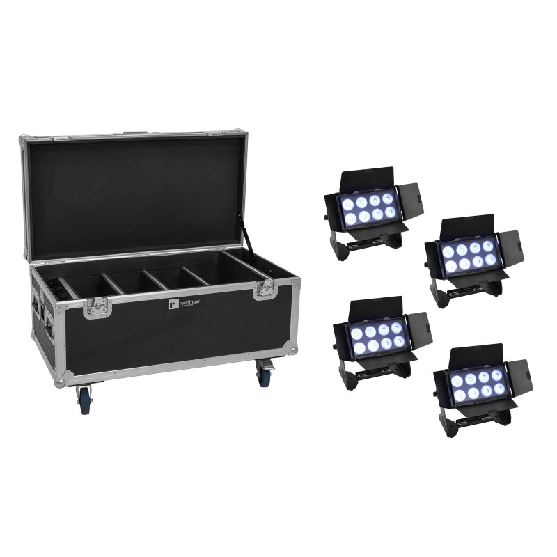 Set 4 Proiectoare LED AKKU Multiflood IP 8x10W RGBW Wash CRMX + cutie transport EUROLITE 20000999