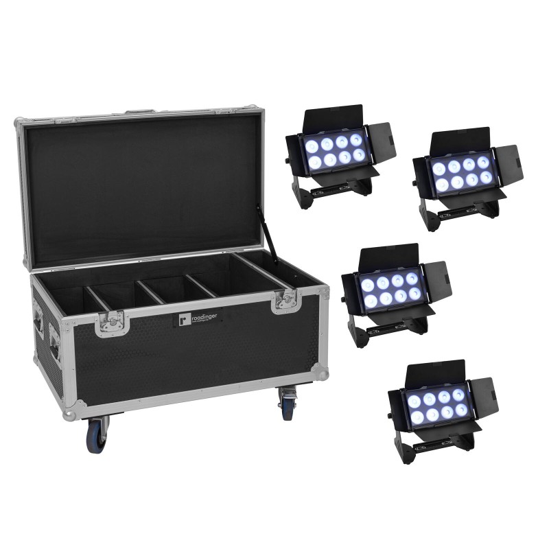 Set 4 Proiectoare LED Multiflood IP 8x10W RGBW Wash + cutie transport EUROLITE 20001000