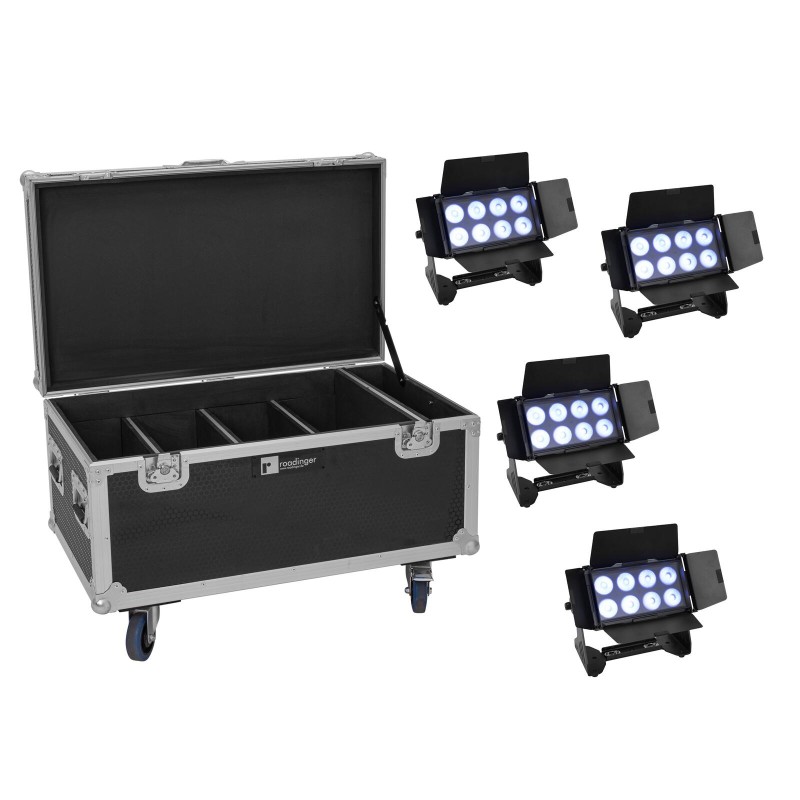 Set 4 Proiectoare LED Multiflood IP 8x10W RGBW Wash CRMX + cutie transport EUROLITE 20001001