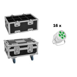 Set 16 Proiectoare de podea LED Silent Par 6 QCL Spot albe + cutie cu roti si extensie EUROLITE 20001003