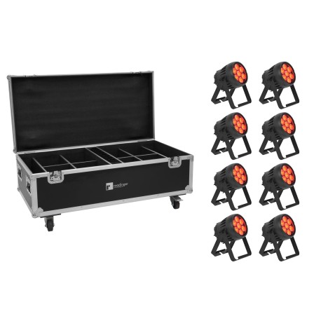 Set 8 Proiectoare LED de exterior IP PAR 7 QCL CRMX MK2 + cutie incarcare EUROLITE 20001008