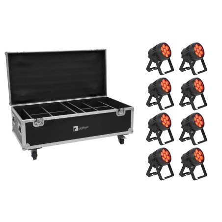 Set 8 Proiectoare LED de exterior IP PAR 7 QCL CRMX MK2 + cutie incarcare EUROLITE 20001008