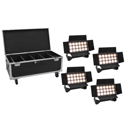 Set 4 Proiectoare LED AKKU Multiflood IP 18x10W RGBW Wash CRMX + cutie cu roti EUROLITE 20001034