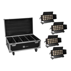 Set 4 Proiectoare LED CLS-18 QCL RGB/WW 18x7W + cutie cu roti EUROLITE 20001036