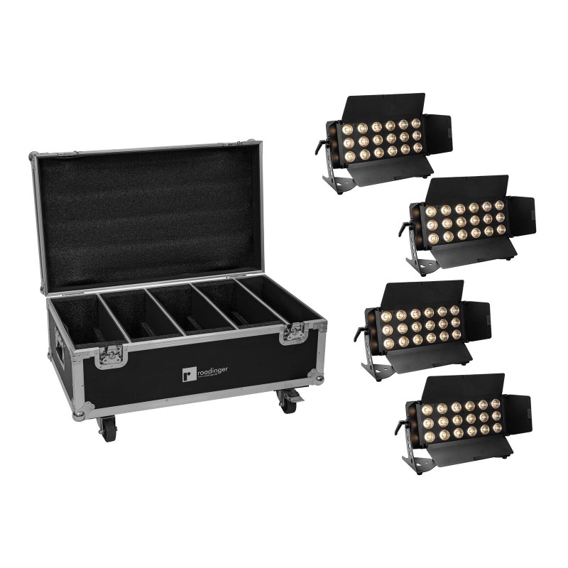 Set 4 Proiectoare LED CLS-18 QCL RGB/WW 18x7W + cutie cu roti EUROLITE 20001036