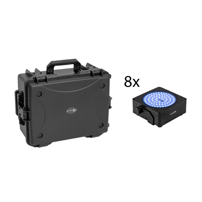 Set 8 Proiectoare LED AKKU IP Flat Light SMD + carcasa plastic carucior EUROLITE 20001046