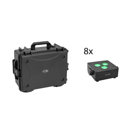 Set 8 Reflectoare LED AKKU IP Flat Light 3 + carcasa plastic carucior EUROLITE 20001047