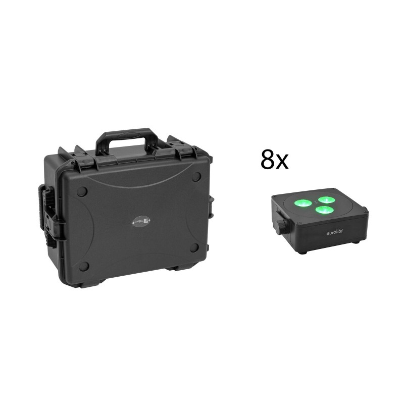 Set 8 Reflectoare LED AKKU IP Flat Light 3 + carcasa plastic carucior EUROLITE 20001047