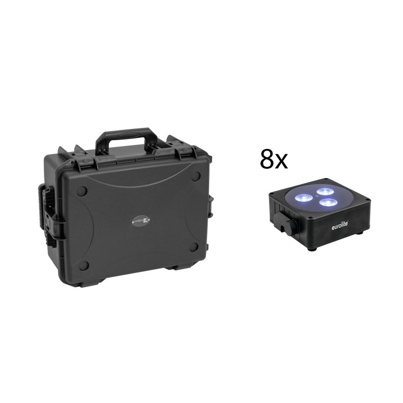 Set 8 Reflectoare LED AKKU IP Flat Light 3 + carcasa plastic carucior EUROLITE 20001048