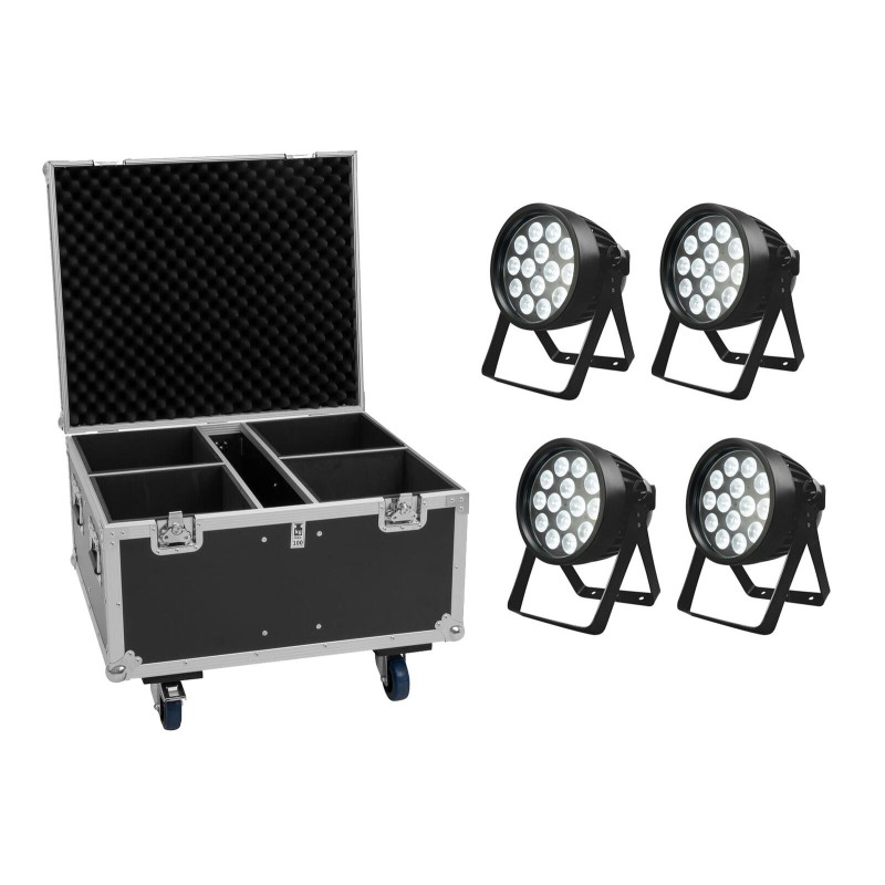 Set 4 Proiectoare LED de exterior weatherproof LED IP PAR 14x8W QCL + cutie transport EUROLITE 20001050
