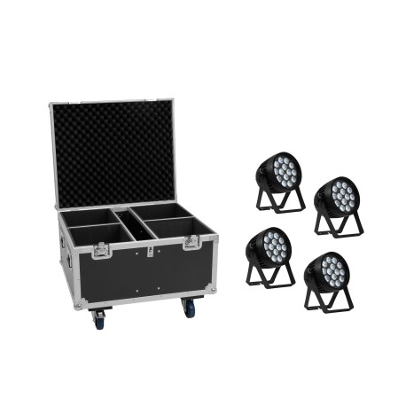 Set 4 Proiectoare LED de exterior AKKU IP PAR 14 HCL QuickDMX + cutie transport EUROLITE 20001052