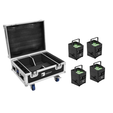 Set 4 Proiectoare LED AKKU IP UP-4 QCL Spot QuickDMX MK2 + cutie incarcare cu roti EUROLITE 20001057