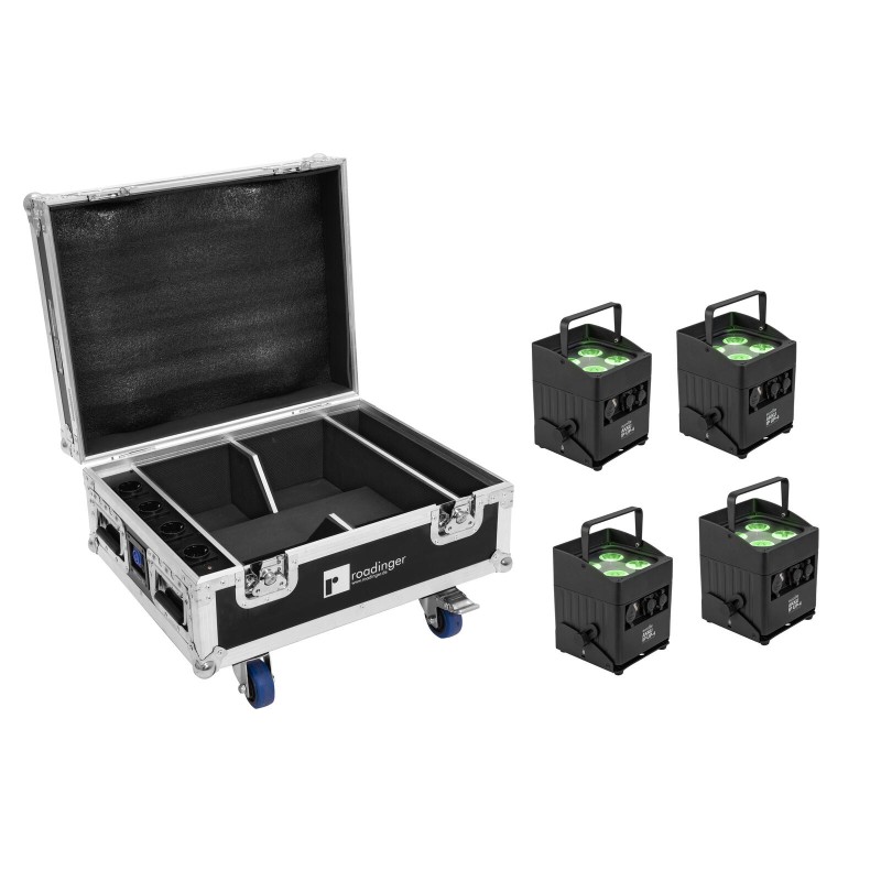 Set 4 Proiectoare LED AKKU IP UP-4 QCL Spot QuickDMX MK2 + cutie incarcare cu roti EUROLITE 20001057