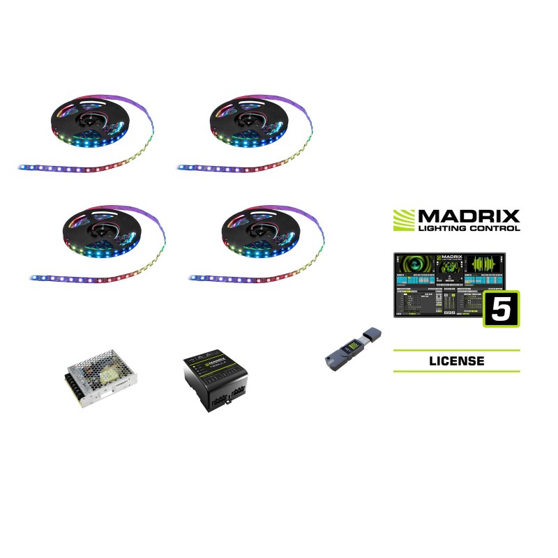 Set 4 Benzi LED Pixel 150 5m RGB 12V + sursa alimentare + Software Madrix EUROLITE 20001059