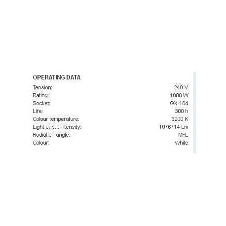Bec MFL pentru PAR-64, Omnilux PAR-64 240V/1000W GX16d MFL 300h H (88147205)