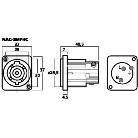 Conector panou Speakon retea Neutrik NAC-3MPHC
