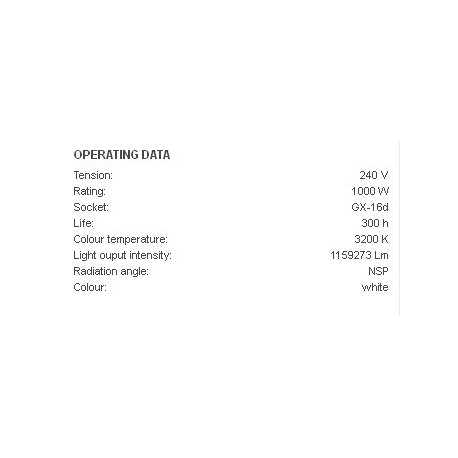 Bec NSP pentru PAR-64, Omnilux PAR-64 240V/1000W GX16d NSP 300h H (88147105)